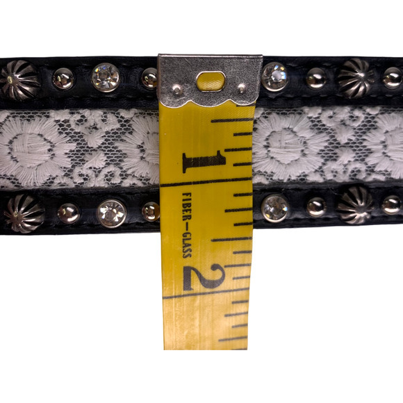 Black Leather &‎ White Lace Jewel Studded Western Belt - Picture 10 of 11